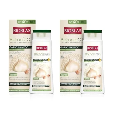 Abbildung von 2x Knoblauch Shampoo 500 ml Bioblas, Geruchlos, Anti Haarausfall Frauen und Männer Sparpack