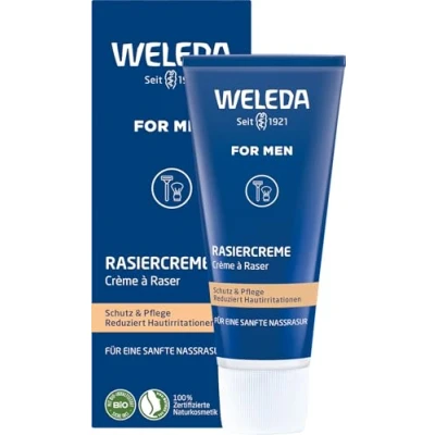 Abbildung von WELEDA Bio FOR MEN Rasiercreme, Naturkosmetik Rasierschaum für die Pflege und den Schutz der Haut bei Nassrasuren, sanfter Schaum eine schonende Rasur Männer (1 x 75 ml)