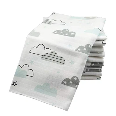 Abbildung von 10x Spucktücher Mullwindeln Baby Baumwolle 80x70 cm ÖKO TEX (10 Wolken Mint)