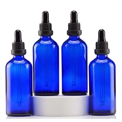 Abbildung von YIZHAO Pipettenflasche 100ml Blau, Apothekerflasche mit Pipette Glas, für Ätherisches Öl, Aromatherapie, Massage, Düfte, Labor, Kosmetik, Reisen 4 Pcs