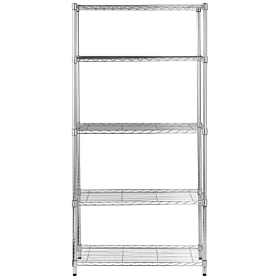 Abbildung von Amazon Basics Aufbewahrungseinheit mit 5 Regalböden, höhenverstellbaren Einlegeböden und Nivellierfüßen, Maximalgewicht 680 kg, Chrom, 36 D x 91 W 183 H cm