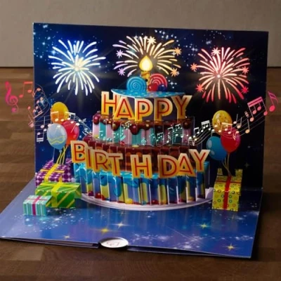 Abbildung von papercrush® Pop Up Geburtstagskarte mit Musik &amp; Licht Musikalische 3D Geschenkkarte Happy Birthday Sound für Kinder (Mädchen, Jungen, Enkel, Patenkind) Geldgeschenk Tochter oder Sohn