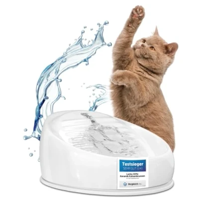 Abbildung von Lucky Kitty Trinkbrunnen für Katze weiß I Katzenbrunnen Keramik Handarbeit, hygienisch kein Aufladen, Filter Tausch leise &amp; energiesparend Wasserspender Katzen plastikfrei