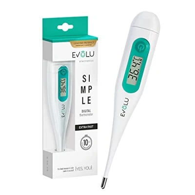 Abbildung von Evolu Wasserfestes Digitalthermometer Temperaturmessung in Mund, Rektal oder Achsel 10 Sek fur Babys, Kinder, Erwachsene hohe Präzision bei 0,1C leicht lesbares Display Aufbewahrungsbox