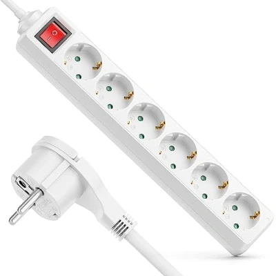 Abbildung von deleyCON 6 Fach Steckdosenleiste mit Flachstecker &amp; EIN/AUS Schalter Mehrfachsteckdose Stromleiste für Innenbereich 1,4 m Kabel Flachkontakt Stecker Robustes Kunststoffgehäuse Weiß