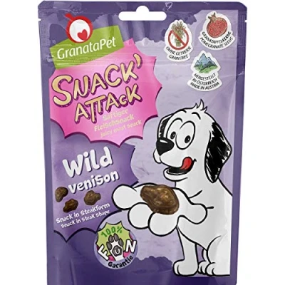 Abbildung von GranataPet Snack&#039; Attack Wild, Hundeleckerli ohne Getreide &amp; Zuckerzusätze, Belohnung für verspielte Vierbeiner, Leckerchen Hunde, weicher Hundesnack, 100 g