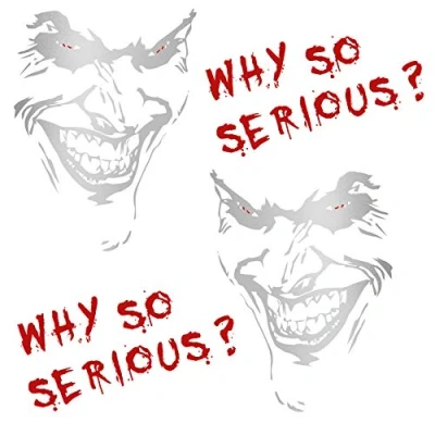Abbildung von Joker Aufkleber 10x7cm Why so serious Schriftzug Spruch Fahrzeug Dekor Folie für Auto Bus Wohnwagen Kfz Zubehör Autoaufkleber Clown (Silber Metallic, K059 + K060 K061 Set 2x Schrift)