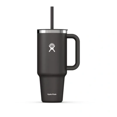 Abbildung von HYDRO FLASK Travel Tumbler Thermobecher 1180 ml (40 Oz) mit verschließbarem Press In Strohhalmdeckel Edelstahl Doppelwandige Vakuumisolierung Spritzwassergeschützter Deckel Black