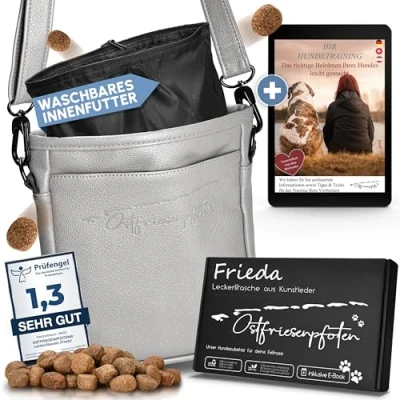 Abbildung von Ostfriesenpfoten® Leckerlibeutel &#039;Frieda&#039; für Hunde aus hochwertigem Kunstleder Anthrazit Größe M Futterbeutel mit EasyOpen Einhandmagnetverschluss Gassitasche Leckerli