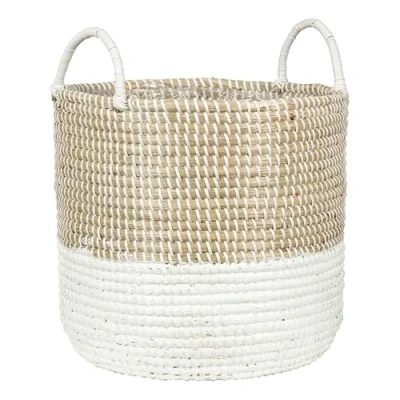 Abbildung von Scheurich Seegras 27, Korbgefäß/Korb Pflanzgefäß/Korbtopf mit Griffen aus Farbe: Nature White, 27 cm Durchmesser, 23,5 hoch, 13,1 l Vol.