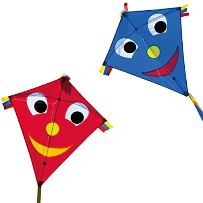 Abbildung von CIM Drachenset Happy Eddy [ 2 STÜCK Blue/red ] Einleiner Drachen für Kinder ab 3 Jahren Abmessung: 67x70cm inkl. 80m Drachenschnur und Schleifenschwanz