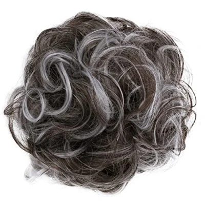 Abbildung von CAISHA Scrunchie Haarteil Haargummi Dutt Haarverdichtung Groß Emilia Gewellt Unordentlich DM15cm Braun Grau Mix G25E