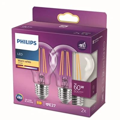 Abbildung von Philips LED Classic E27 Lampe, 60 W, Tropfenform, A60, klar, warmweiß