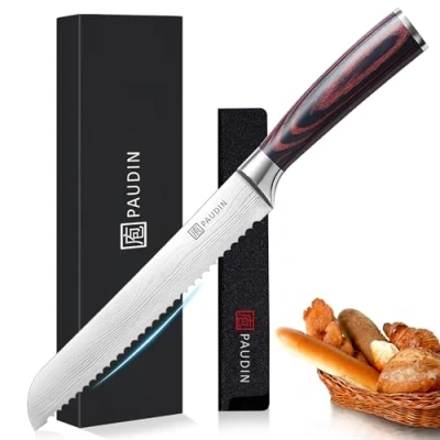 Abbildung von PAUDIN Brotmesser mit Wellenschliff Profi 20 cm aus hochwertigem rostfreiem Edelstahl, extra scharfe Messerklinge ergonomischem Griff