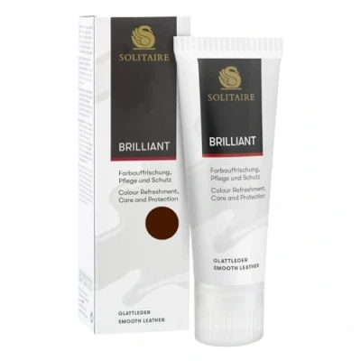 Abbildung von SOLITAIRE Brilliant Schuhcreme Farbe: Coca, mit Farbauffrischung für Glattleder und intensive Pflege leichte Imprägnierung Schuhe, Taschen, Kleidung, Schwammaufträger, 75ml