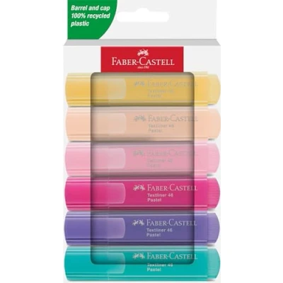 Abbildung von FABER CASTELL 251656 Textmarker Set 46, 6 Pastell mit langlebiger Keilspitze, Strichbreite 1 5 mm, nachfüllbar