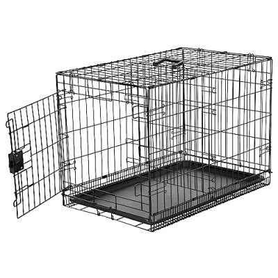 Abbildung von Amazon Basics Zusammenklappbarer Hundekäfig aus Metalldraht mit Bodenschale, Einzeltür, Schwarz, L 76 x B 48 H 53 cm