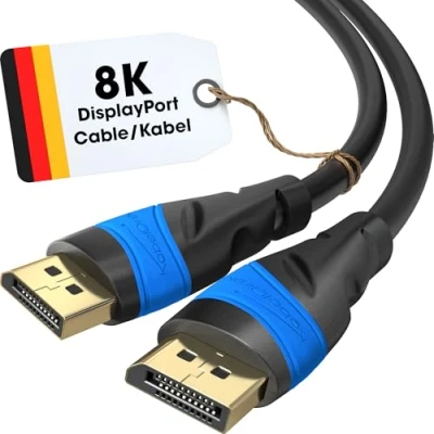 Abbildung von KabelDirekt 8K/4K DisplayPort Kabel 1 m DP Kabel, in Deutschland entwickelt Erhältlich 0,5 10 (Display Port Monitor für PC/Laptop, 8K@60Hz, Gaming bei 144Hz, Dolby Audio, schwarz)