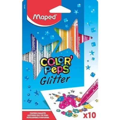 Abbildung von Maped Glitzer Filzstifte COLOR&#039;PEPS GLITTER hervorragende Deckkraft extra viele Glitzerpartikel , 10 Stück (1er Pack)