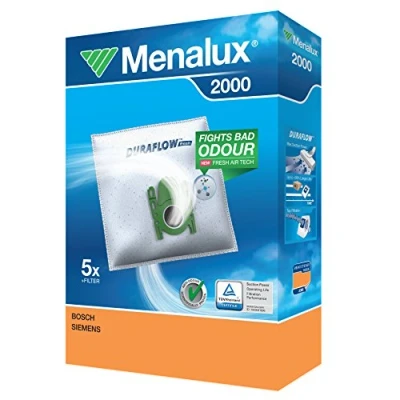 Abbildung von Menalux 2000, 5 Staubbeutel, 1 Mikrofilter (Synthetik hohe Saugleistung &amp; Filtration, Hygieneverschluss, Anti Geruch, neutralisiert Gerüche, reißfest, weiß)