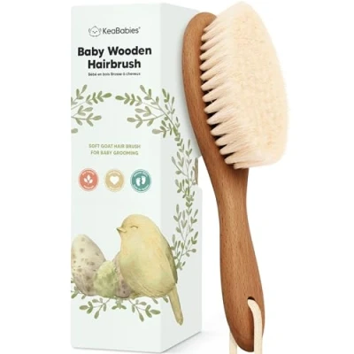 Abbildung von Baby Haarbürste Neugeborene Holz Babybürste mit weichen Ziegenhaarbürste, Milchschorf Bürste, Erstausstattung Neugeborene, Säugling, Kleinkinder Babypflege (Dark Walnut, Oval)
