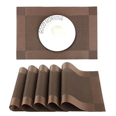 Abbildung von CHAOCHI Platzset Abwischbar Tischset Abwaschbar 6er Set PVC Abgrifffeste Hitzebeständig rutschfest Platzdeckchen für Küche,Zuhause,Restaurant,Speisetisch,45cmx30cm(Braun)