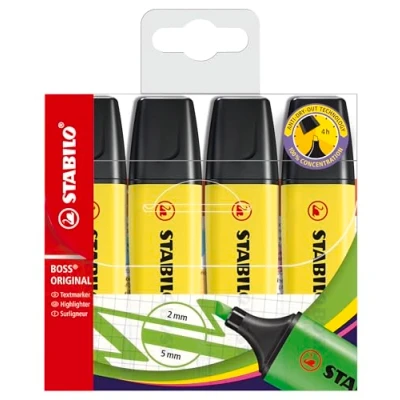 Abbildung von Textmarker STABILO BOSS ORIGINAL 4er Pack gelb