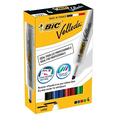 Abbildung von Bic Velleda Pochette de 4 marqueurs effaçables à sec pointe biseautée encre cétone couleur