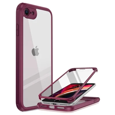 Abbildung von Miracase 360 Grad Hülle kompatibel mit iPhone SE 2022/ 2020/ 8, Ganzkörper Schutzhülle eingebauter Glas Displayschutzfolie, Stoßfeste Fullbody Handyhülle, Rosarot