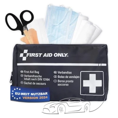 Abbildung von First Aid Only Kfz Verbandtasche DIN 13164 Auto Verbandskasten als Erste Hilfe Set für HU (StVO konform) Notfalltasche und Motorrad P 10019