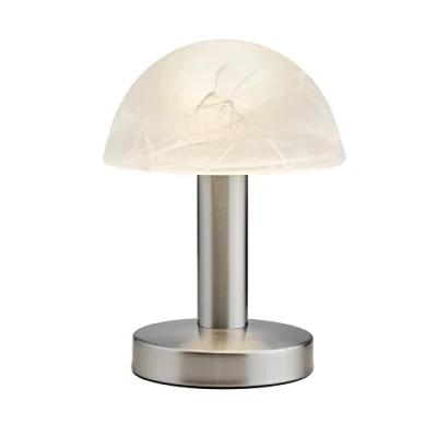 Abbildung von Trio Leuchten LED Tischleuchte Fynn II 599110107, Metall Nickel matt, Glas alabasterfarbig weiß, inkl. 1x E14 4.9 Watt LED, Touch Me Funktion (4 fach schaltbar, 3 Helligkeitsstufen), Höhe 21cm