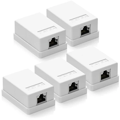 Abbildung von deleyCON 5x CAT 6a Netzwerkdose 1x RJ45 Buchse FTP geschirmt Aufputz Montage 10 Gbit Ethernet Netzwerk LAN Dose RAL 9003 Weiß