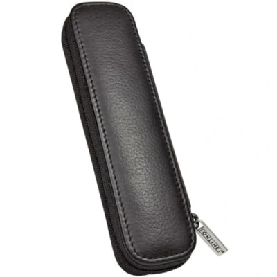 Abbildung von ONLINE Lederetui Für 2 lange Schreibgeräte I Schwarzes Stifteetui mit Reißverschluss &amp; Innen Laschen Echtleder Kugelschreiber Etui, Füller Schreib Etui 15,5x 5x 2,2 cm alle Marken