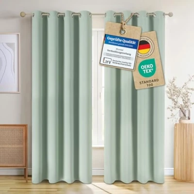 Abbildung von Blumtal Verdunklungsvorhänge 2er Set Thermovorhang Hitzeschutz Vorhang Blickdicht mit Ösen Gardinenschals Schlaufen Lärmschutzvorhang Gardinen 225x140 cm Wohnzimmer Grün