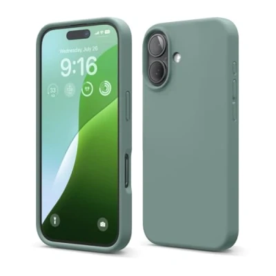 Abbildung von elago Premium Liquid Silikon Hülle Kompatibel mit iPhone 16 Hülle, Ganzkörper Handyhülle, Stoßfest, Schlanke Kratzfester weicher Mikrofaser Innenfutter, 6.1 Zoll (Nachtgrün)