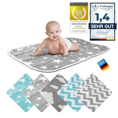 Abbildung von Wickelunterlage Baby Wickelauflage Wickel Decke Unterlage für Säuglinge und Kleinkinder; atmungsaktiv, waschbar, wiederverwendbar; 50 x 70 cm (Stern Grau)
