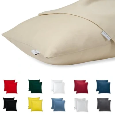 Abbildung von Kissenbezug 30x30 Baumwolle Premium Satin 2er Set Kissenhülle Deko für Kissen Sofa/Bett Stoff Superweicher Resistent Hypoallergen Anti Milben Kopfkissenbezug mit Verdecktem Zip Voll Waschbar