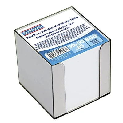 Abbildung von DONAU 7492001PL 09 Ökologischer Würfel Zettelkasten/ Zettelbox/ Zettelklotz Nicht Verklebt, in Einer Kunststoff Box/ circa 800 Blatt, 90 x 90x 85mm, Farbe: Weiß