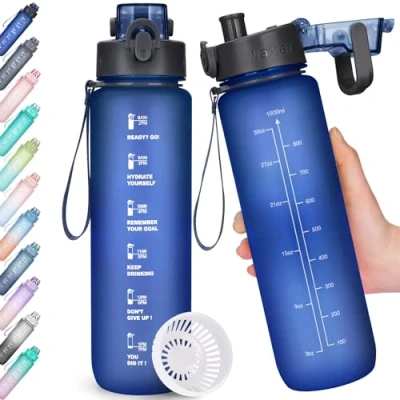 Abbildung von AOHAN Trinkflasche, 1l Wasserflasche BPA Frei, Trinkflasche Sport Auslaufsicher, Sportflasche mit Zeitmarkierung für Fitness, Büro, Schule, Yoga, Outdoor