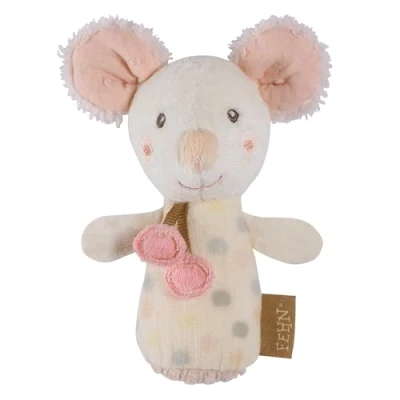 Abbildung von Fehn Mini Rassel Maus Greifling zum Rasseln, Fühlen, Spielen mit kuschelweichem Stoff Tier ein treuer Begleiter für Babys und Kleinkinder ab 0+ Monaten