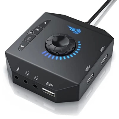 Abbildung von CSL USB Soundkarte extern mit Lautstärkeregelung Hub Anschluss für Headset Kopfhörer Mikrofon Equalizer Steuerung eines Audioplayers schwarz