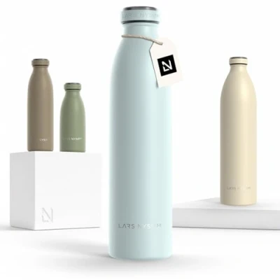 Abbildung von LARS NYSØM Edelstahl Trinkflasche 350ml, 500ml, 750ml, 1L, 1 5 liter Thermosflasche Kohlensäure geeignet Auslaufsichere Wasserflasche für Sport, Outdoor, Schule (Misty Blue, 750ml)