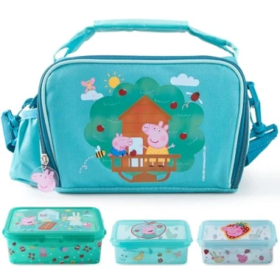 Abbildung von p:os Peppa Pig Kühltasche Klein Kinder 1,7 L Mini Kühlbox inkl. 3x Brotdose Perfekt für Unterwegs, Strand, Kindergarten oder Schule, Grün
