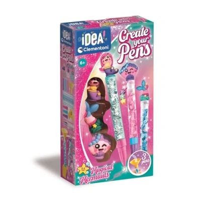 Abbildung von Clementoni Idea Deine Stift Kreationen Meerjungfrau DIY Stifte Set mit tollen Accessoires Bastelset zum selber machen, Kreativspielzeug &amp; Geschenk für Kinder ab 6 Jahren, 18131