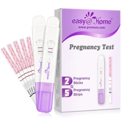 Abbildung von Easy@Home Schwangerschaftstest Frühtest Ultraempfindlicher Frühschwangerschaftstest: Pregnancy Test für Früherkennung einer Schwangerschaft, 7 Tests (2 Sticks 10mIU/mL, 5 Strips 10mIU/mL)