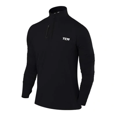 Abbildung von TCA Funktionsshirt Herren Langarm Fusion Pro Quickdry Langarmshirt atmungsaktiv Wandershirt Laufshirt mit Reißverschluss Outdoor Longsleeve Sport Pullover Schwarz/Schwarz, M