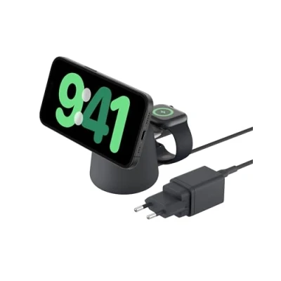 Abbildung von Belkin BoostCharge Pro kabellose 2 in 1 Ladestation mit MagSafe (15 W), Ladegerät, kompatibel iPhone der Serien 16, 15, 14, 13, 12, AirPods und Anderen fähigen Geräten