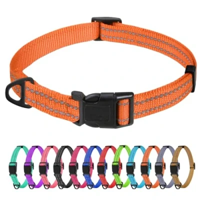Abbildung von TagME Nylon Hundehalsband, Verstellbares Reflektierendes Hundehalsband mit Sicherheitsschnalle für Extra Kleine Hund, Orange, 1.5cm Breite
