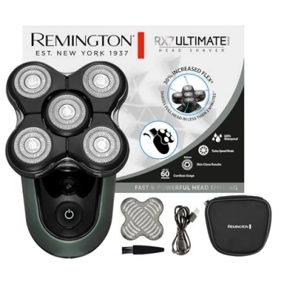 Abbildung von Remington Glatzen Rasierer Herren elektrisch [Turbo Boost Funktion] Kopf Rasierapparat Lithium (5 Scherköpfe, glatte Rasur max.0,2mm,Haar Auffang Kammer,Detail Trimmer,Wasserdicht)Kopfrasierer XR1600
