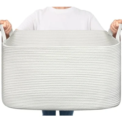 Abbildung von TIMEYARD Wäschekorb, Wäschesammler, Aufbewahrungskorb, Faltbarer Square Laundry Baskets, Geflochtener Korb, Wäschekorb Kinderzimmer, Aufbewahrungskorb Kinder für Spielzeug, 65L, Weiß